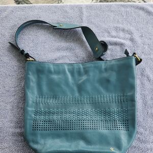 Elliott Lucca Green/Blue Leather Tote/Shoulder Bag.